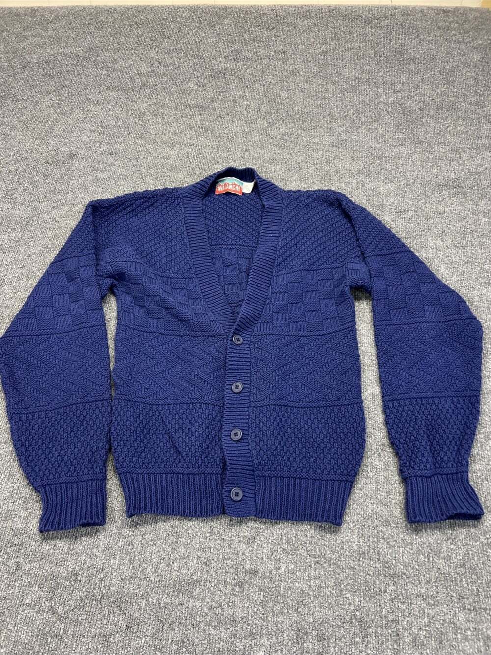 Vtg Avalance Blue Cardigan Handknit Sweater XL Made In USA